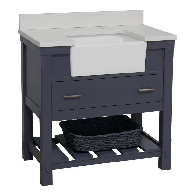 Ensemble de meuble-lavabo simple 36 po Hitton, Gris marine, Quartz