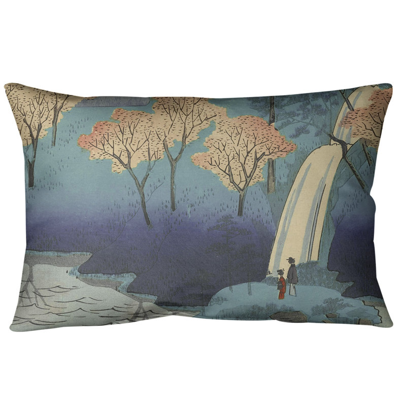 Coussin lombaire chiyogaike étang, Bleu, Simili suède