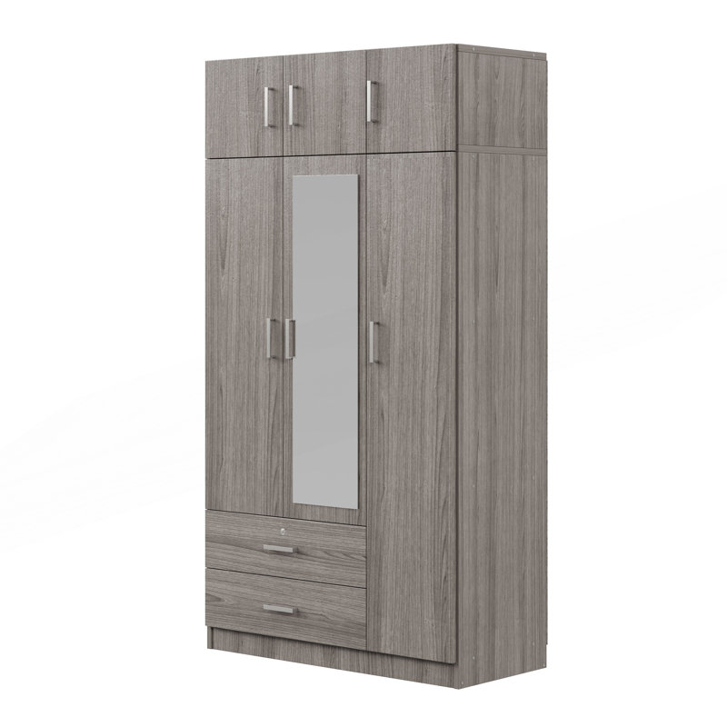 Armoire à miroir avec 2 tiroirs et armoire supérieure, Gris