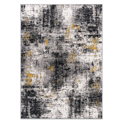 Abstract Yellow/Black/Grey Area Rug