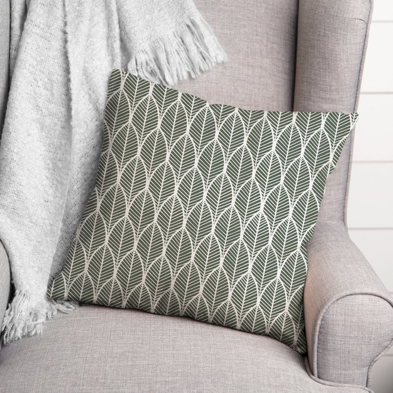 Sage Green Geometric Leaf Pattern Square Throw Pillow