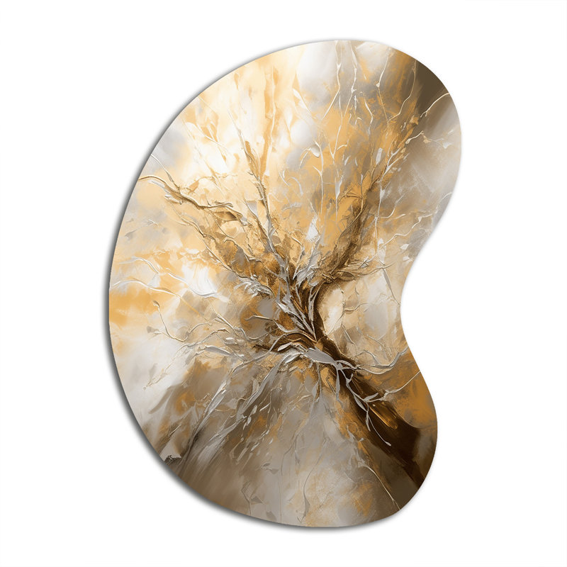 Or et argent chromatique Essence I - Art mural abstrait en forme de métal, sculpture murale asymétrique en métal