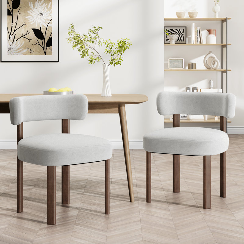Upholstered Solid Wood Dining Chair Side Chair, Beige