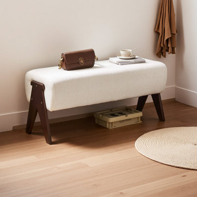 Banc en tissu de chenille décoratif moderne, banc d'entrée ergonomique rembourré avec pieds en bois massif, banc de repose-pieds rembourré pour l'espace de la chambre à coucher de vestibule