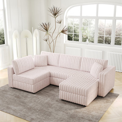 Canapé 106,3 po en forme de U pour 4 personnes. Repose-pieds avec repose-pieds hydraulique de 30,7 po. Confortable et élégant. Pour la chambre à coucher et le salon. Rose clair, mobilier moderne. Conception modulaire.