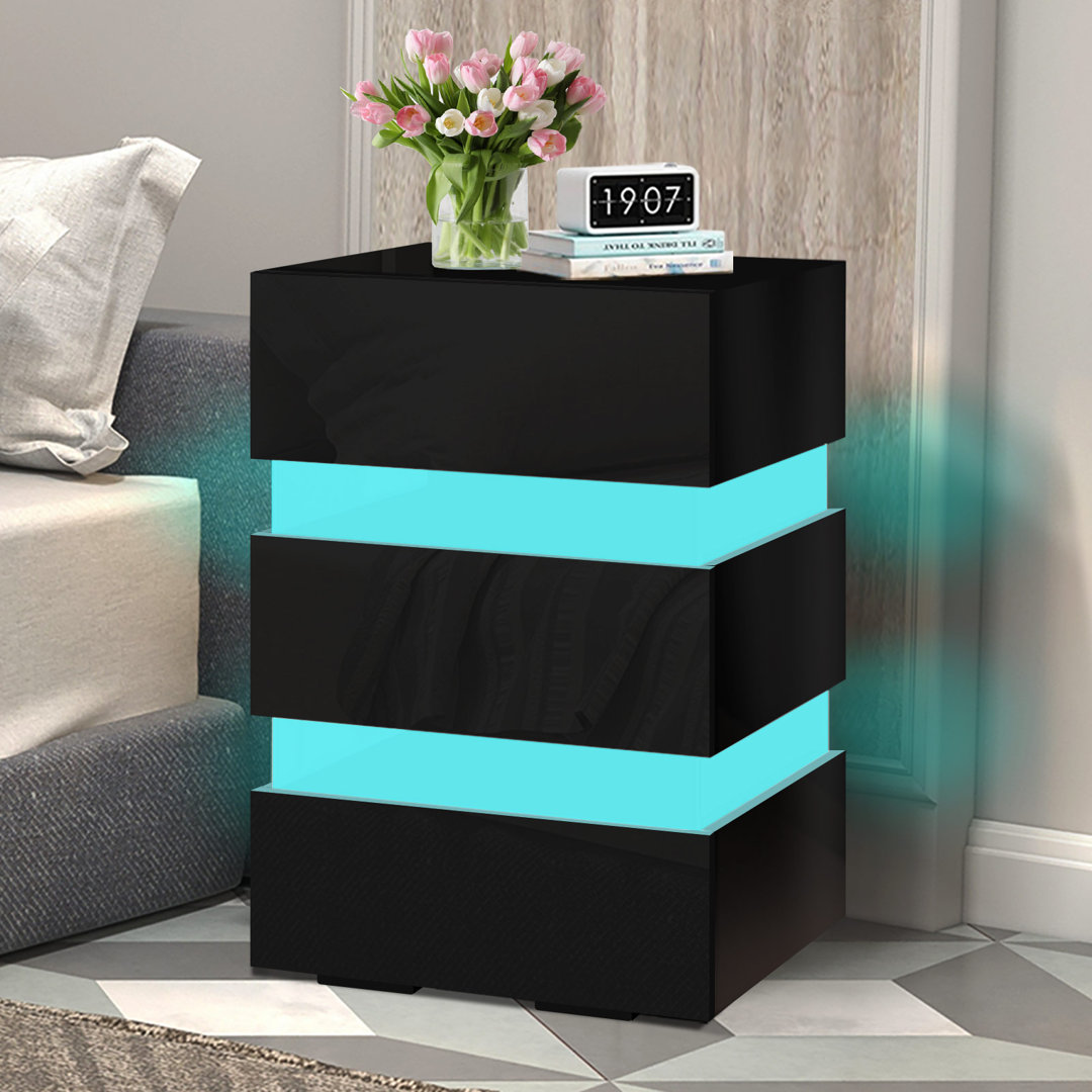 3 Drawers LED Bedside Table Nightstand