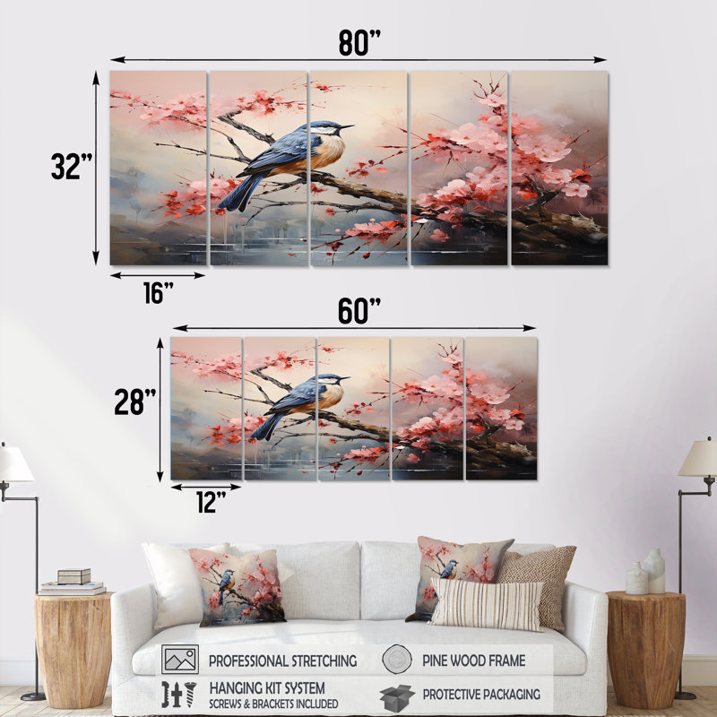 Art floral mural pour le salon, Japon, H 28 po x l 60 po