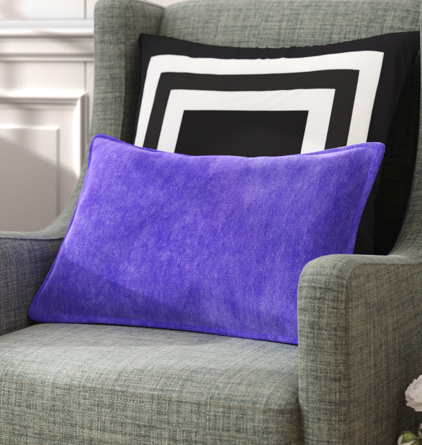 Norwin Cotton Pillow Cover, Polyester, Rectangle 13"H x 19"W, Blue