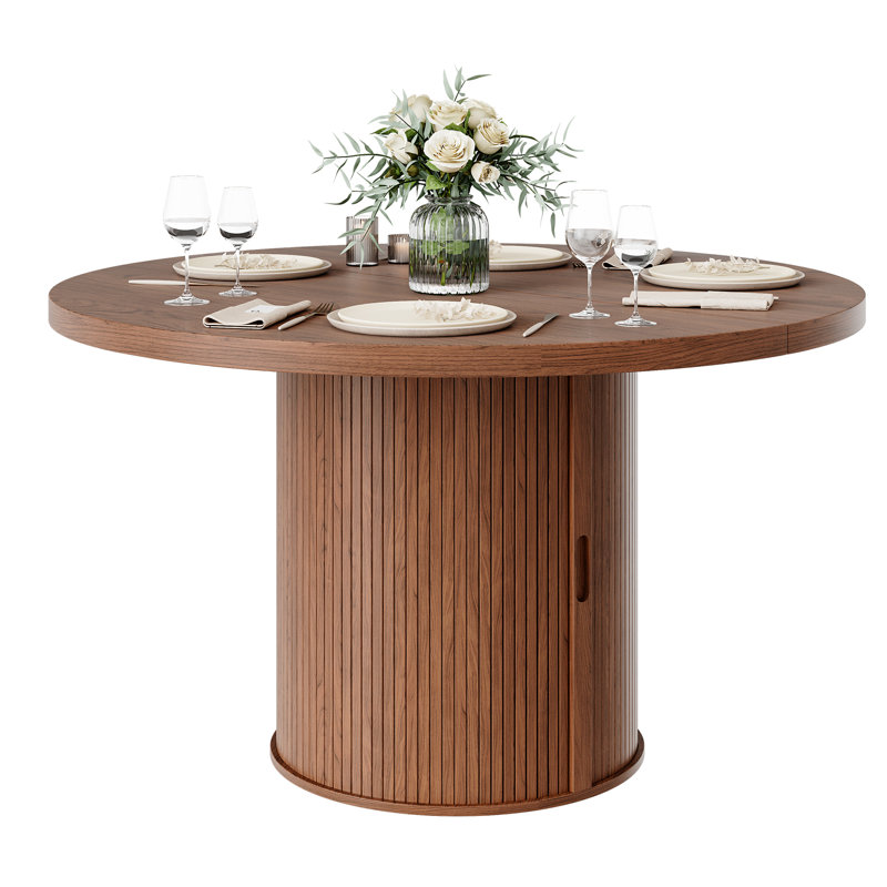 47" Round Dining Table With Stronge Drawer, Walnut