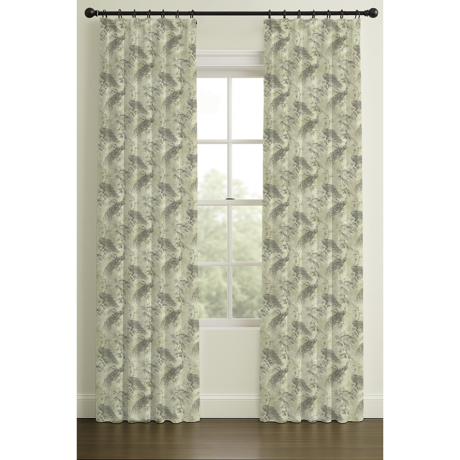 84" Rod Pocket/Back Tab Single Lining Jacquard Serafina Grey, Single, 50" W x 120" L, Rod Pocket