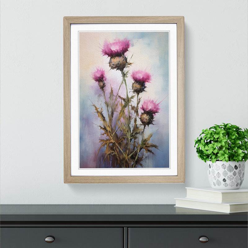 Thistle Modern Art - Framed Print, Oak Framed, 64cm H x 46cm W