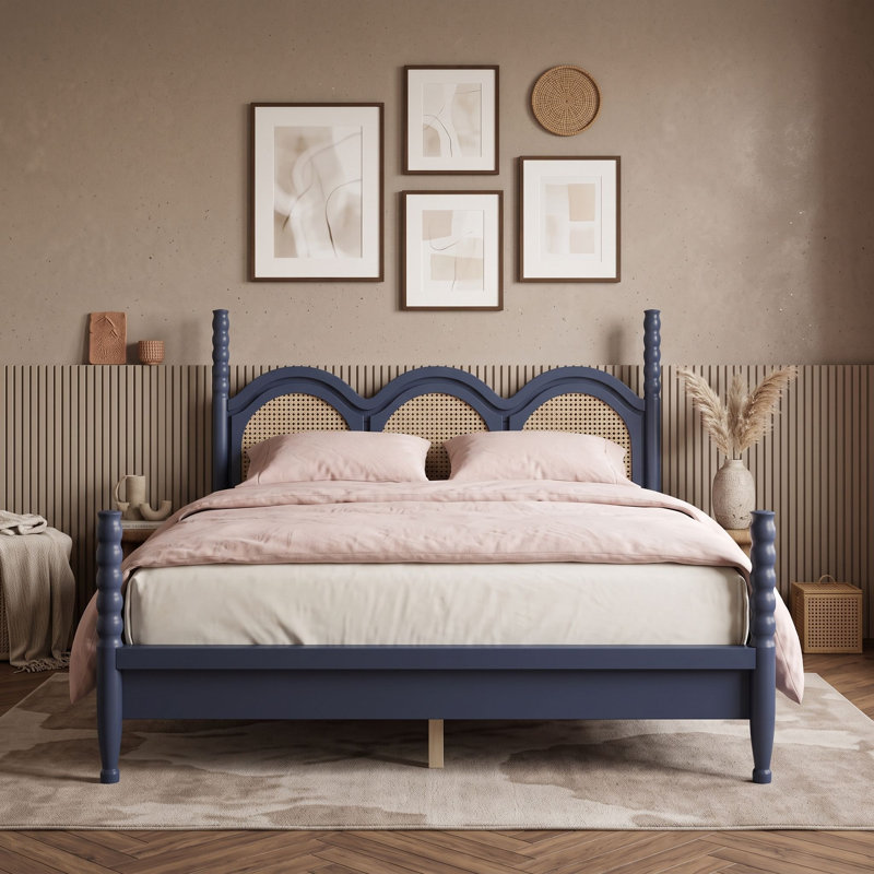 Queen Platform Bed with Headboard, Blue