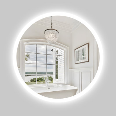 Round Frameless Backlit Led Bathroom Vanity Mirror Dimmable Anti-fog Wall Mounted Mirror