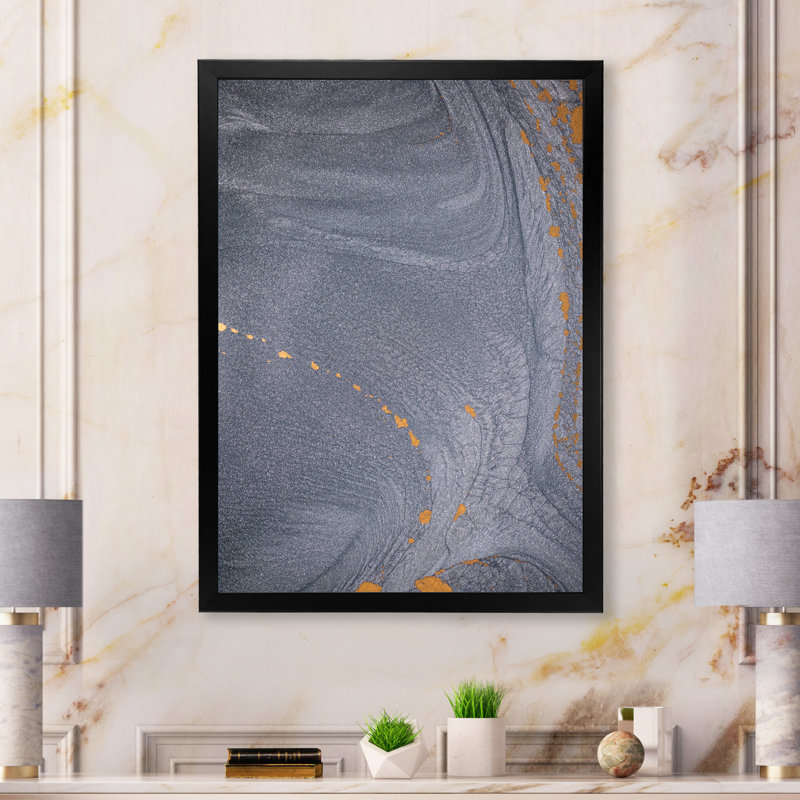 Luxe luxueux, art fluide monochrome gris sur toile, Toile avec cadre photo noir, H 20 po x l 12 po x P 1 po