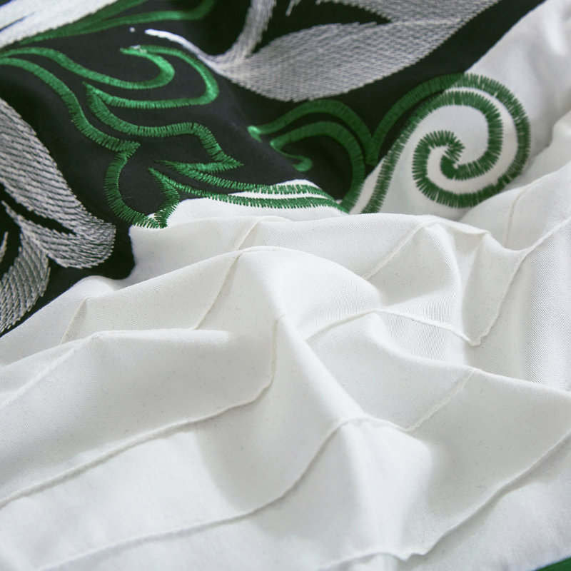 Floral Embroidered Microfiber 7 Piece Comforter Set, Full / Double, Green/Black/Cream