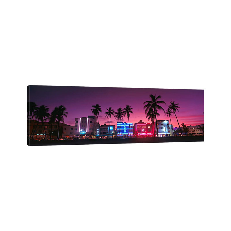 Hotels Illuminated At NightSouth Beach Miami, Florida, USA by Panoramic Images - Panoramic Gallery-Wrapped Canvas Giclée on Canvas