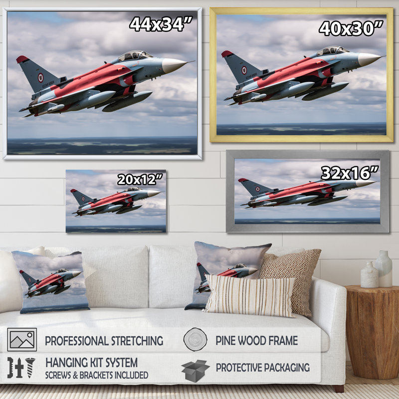 Avion de chasse militaire I - reproduction sur toile, Cadre flottant blanc, H 34 po x l 44 po x P 1,5 po