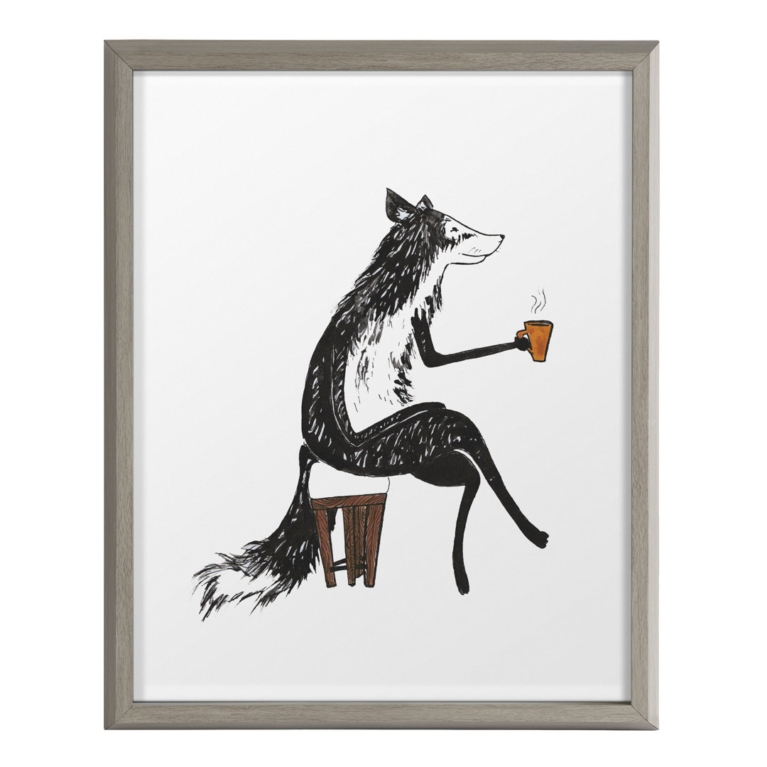 Allston Blake Fox Orange Coffee Cup Framed Printed Glass By Viola Kreczmer 16X20 Gray Red Barrel Studio®