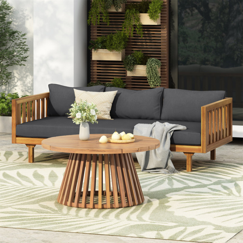 ENSEMBLE DE MEUBLES DE PATIO: LIT DE CLASSE 3 PLACES CLAREMONT + TABLE EN BOIS ACACIA