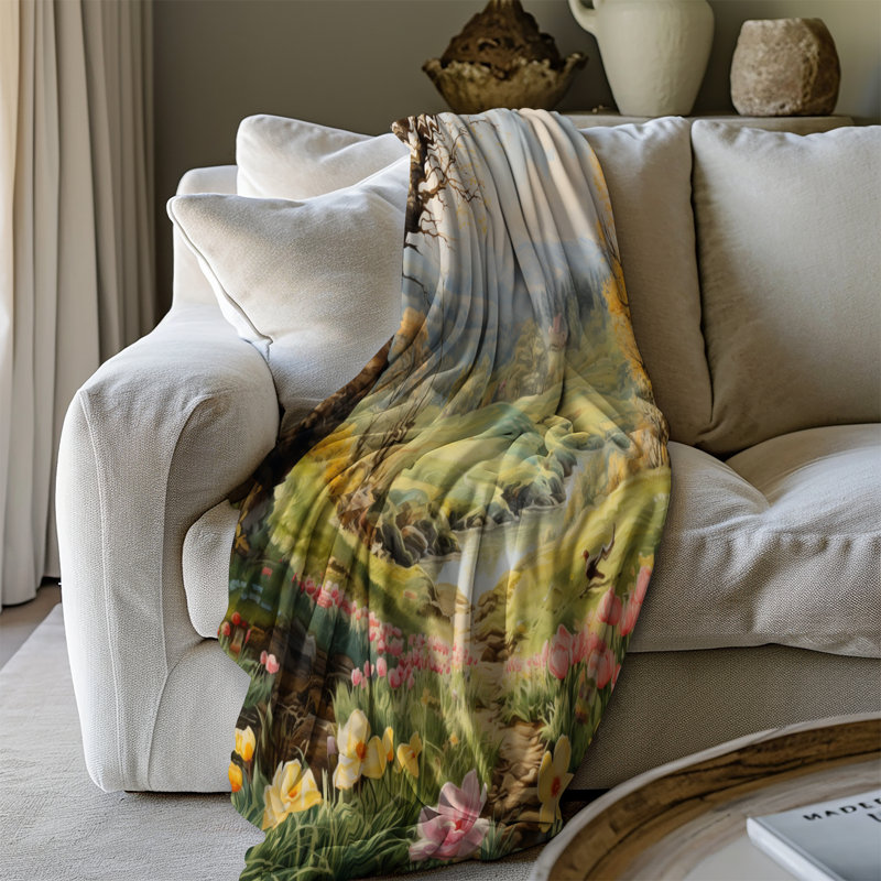 Rainbow Blossom Melody - couverture en sherpa de qualité supérieure 1 pièce - reproduction d'art luxueuse, Grand lit