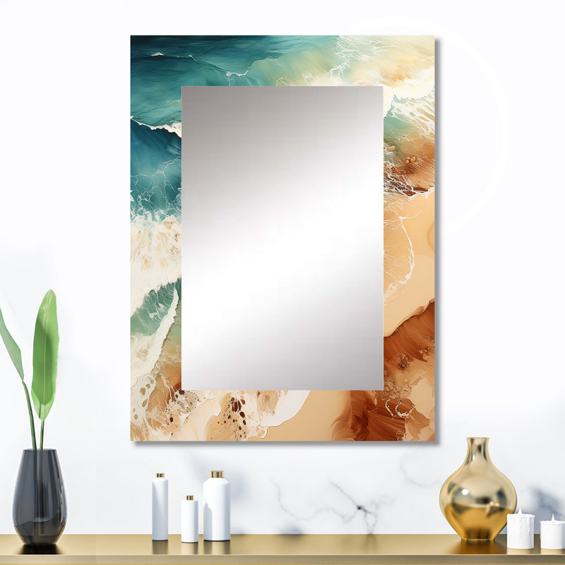 Vue aérienne de Beachside - miroir mural de plage, miroir décoratif beige, impression d'art en métal, 32 po x 24 po