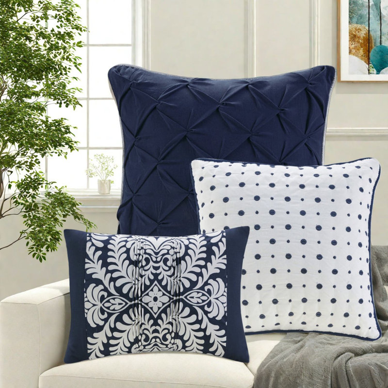 Ensemble de literie 7 pièces en coton élégant et indigo, hypoallergénique et moderne pour très grand californien Indigo