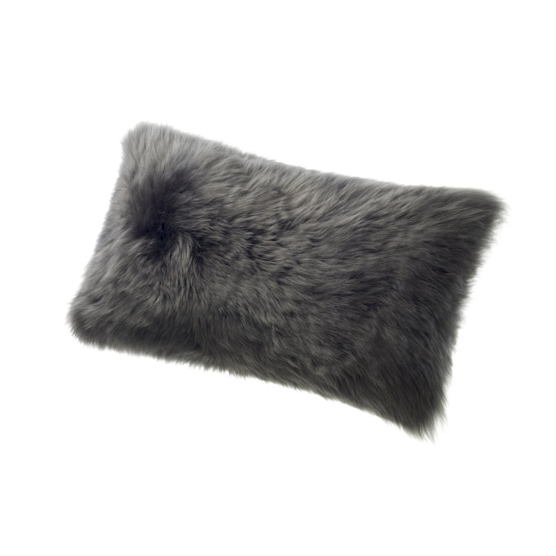 Gray Rectangular Sheepskin Throw Pillow with Polyester Fill