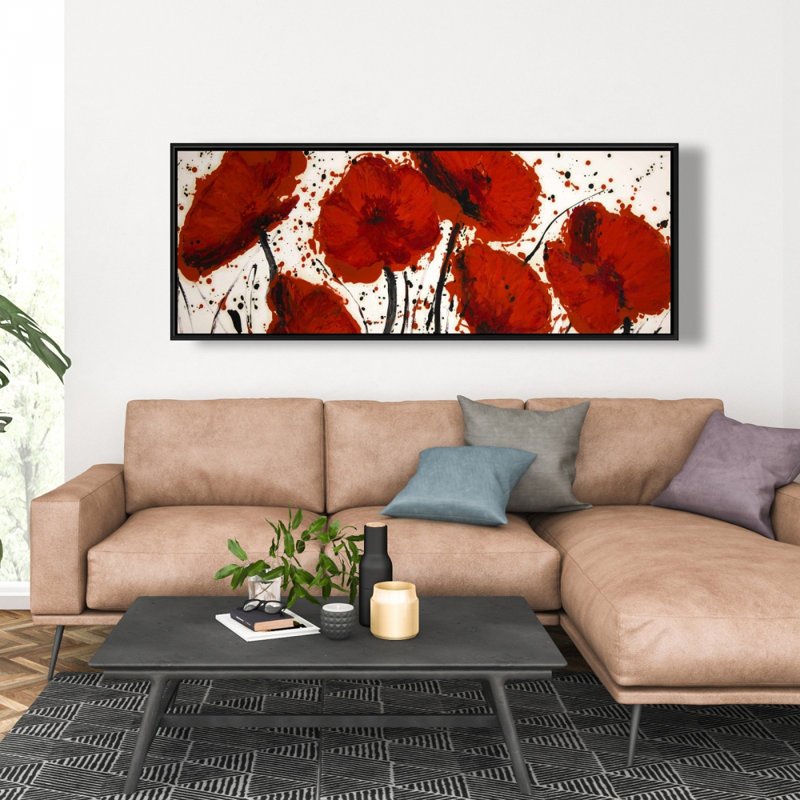 Peinture abstraite éclaboussures de fleurs rouges | Décor romantique sur toile rouge