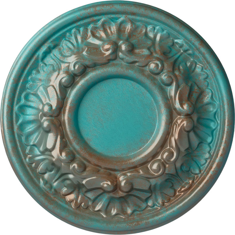 Endurathane Odessa Ceiling Medallion, 7 1/2"OD x 1 1/8"P (Fits Canopies up to 2 1/2"), Hand-Painted Copper Green Patina Finish