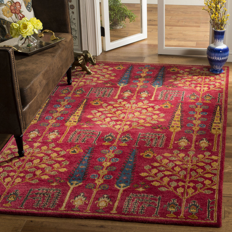 Tapis rouge en laine touffeté à la main Wahcheechee, Rectangle 9 pi x 12 pi