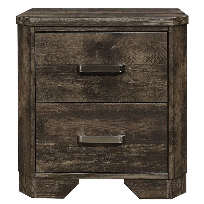 Table de chevet de chambre à coucher rustique - finition brune avec 2 armoires de rangement style transitionnel