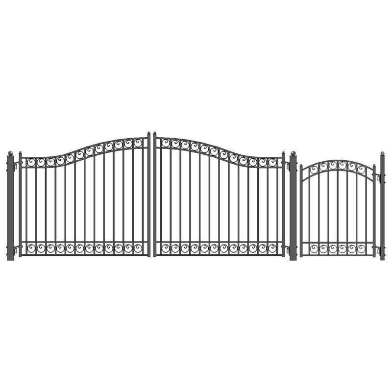 Barrière d'allée à double battant avec porte piétonne Dublin Steel, H 72 po x l 216 po