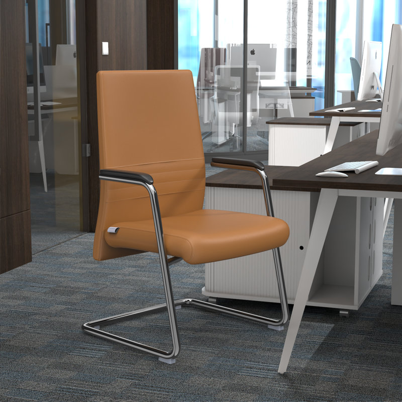 Aleen Modern Leather Upholstered Office Chair – Sleek Seat & Metal Armrest, Ergonomic Swivel Desk & Conference Seating with Adjustable Height & Fixed Frame
