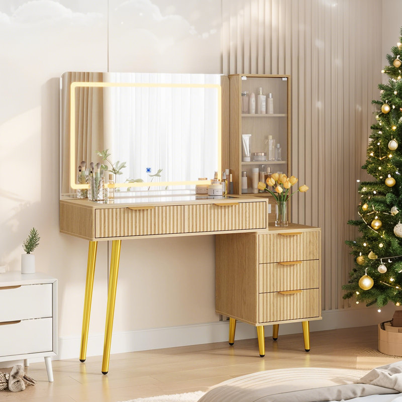 Dressing Table with Mirror, Yellow