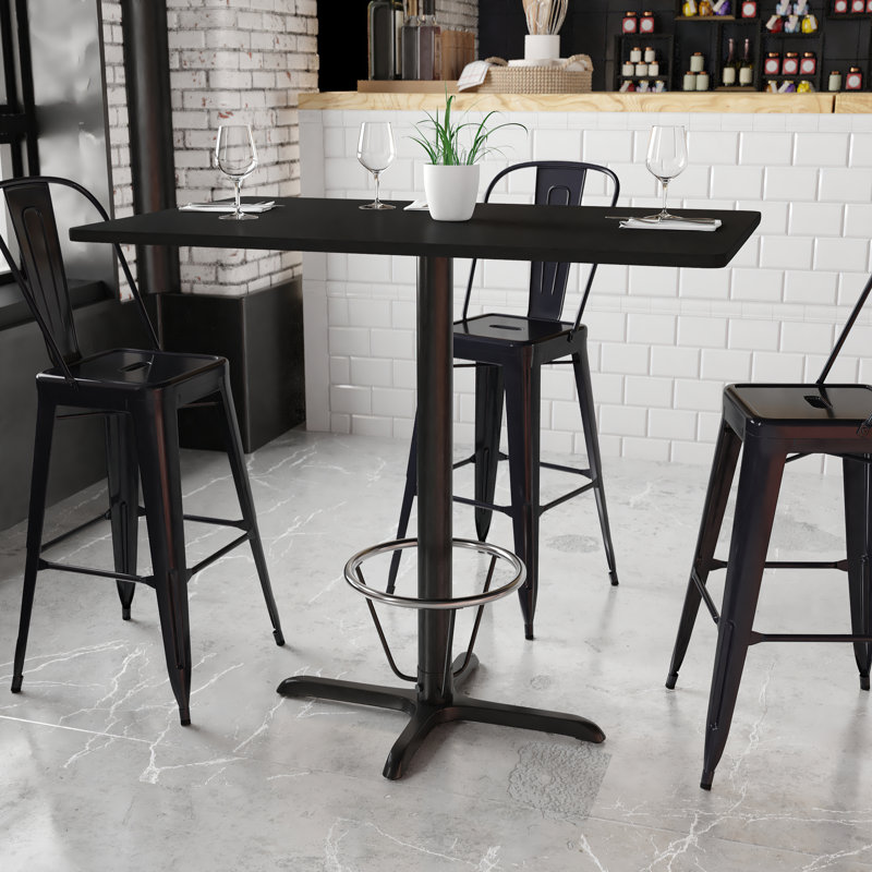 Basquez Rectangular Laminate Table Top with Bar Height Table Base and Foot Ring, 43.125" H x 30" W x 48" D, Black