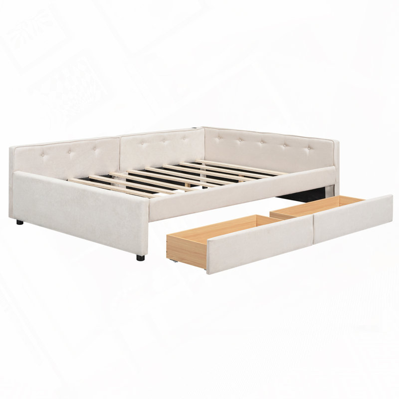 Upholstered Platform Bed with Drawers, Full / Double