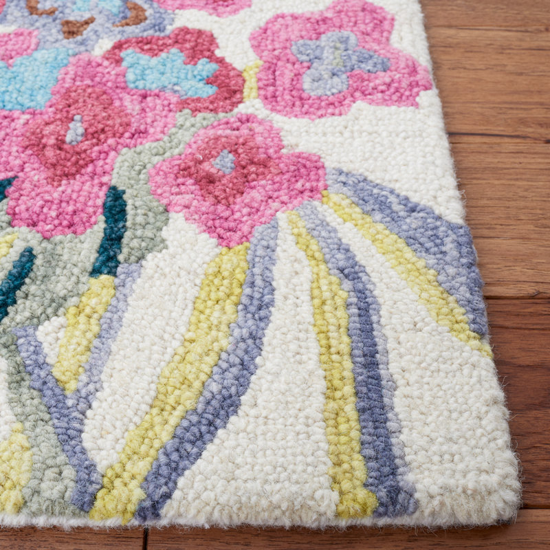 Tapis ivoire / rose en laine touffeté à la main Ariyanna, Rectangle 3 pi x 5 pi
