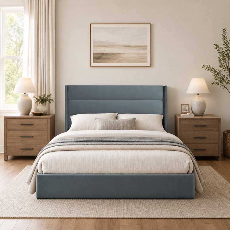 Denicolais Hydraulic Lift Up Upholstered Storage Bed with Wingback Headboard, Velvet Gray, Twin