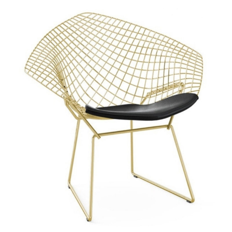17.5'' H Faux Leather Upholstered Metal Armchair, Black, Gold