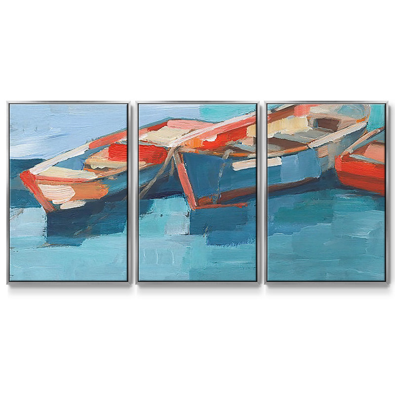 Primaire bateaux I - 3 pièces, reproduction encadrée sur toile, H 36 po x l 75 po x P 2 po, Argent