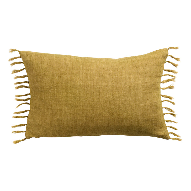 Sharron Tassels Linen Reversible Throw Pillow, Yellow, Down