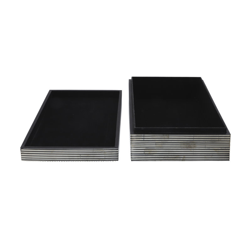 Ensemble de 2 boîtes de rangement à rayures fines en polyrésine blanche et grise 10 "et 12"