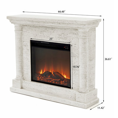 44.5"W Freestanding Electric Fireplace with Remote Control,Travertine Faux Stone Mantel, Programmable Timer & Adjustable Flame Brightness