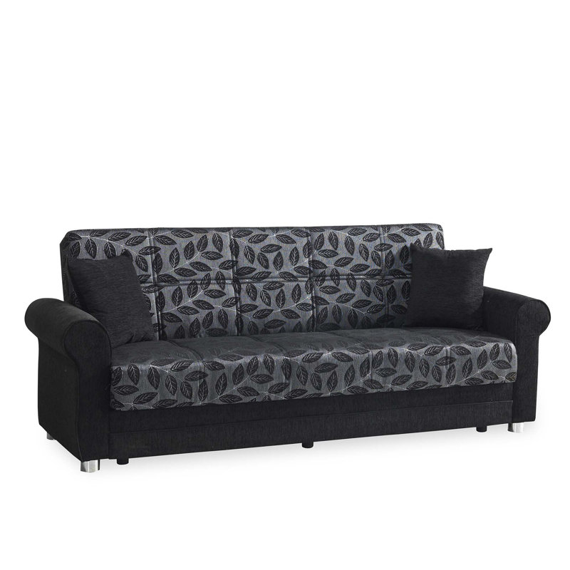 Hikmet Rio Grande Fabric Upholstery Sofa Sleeper Bed With Storage, Black