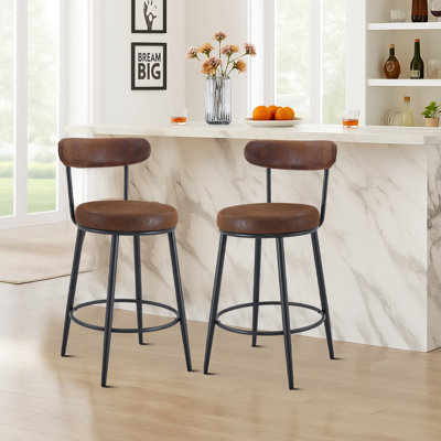 Ensemble de 2 tabourets de bar industriels en faux suède avec dossier bas et pieds en métal