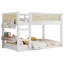 Lit superposé simple au-dessus d'un lit simple avec tablettes de rangement, lit superposé bas avec garde-corps en rotin, blanc