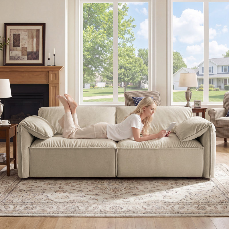 Louai 92.5'' Chenille Upholstered Sofa, Natural Wheat  Polyester Twill