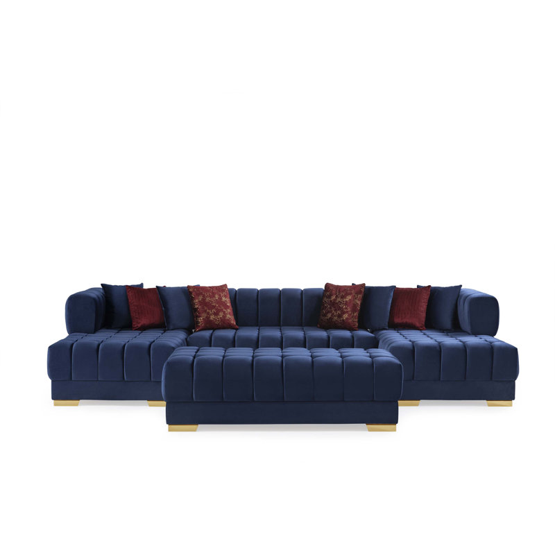 Canapé modulaire double en velours U, Velours bleu