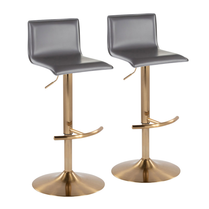 Tabouret de bar ajustable avec repose-pieds arrondi Middlebrook, Doré, Siège gris / cadre doré