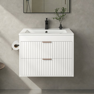 Meuble-lavabo flottant 24 po à DEL avec lavabo, tiroirs à fermeture en douceur et porte-serviettes